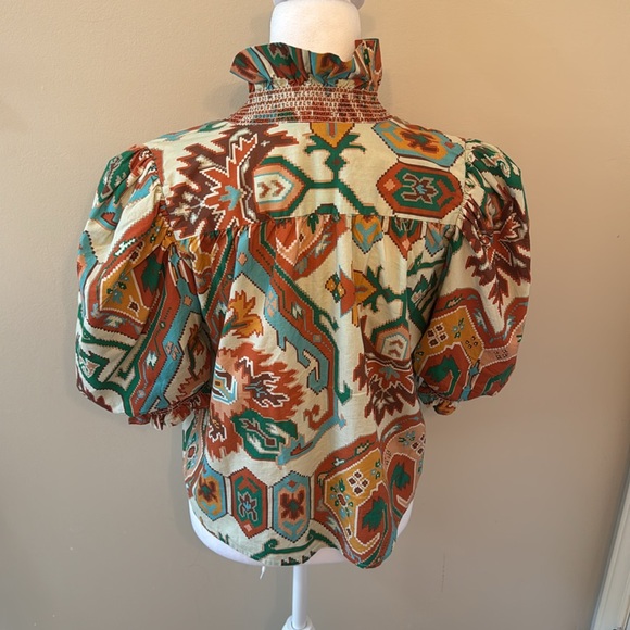 Love The Label Ivory Marrakech Patterned Short Sleeve Top Blouse Sz Small - Picture 5 of 8